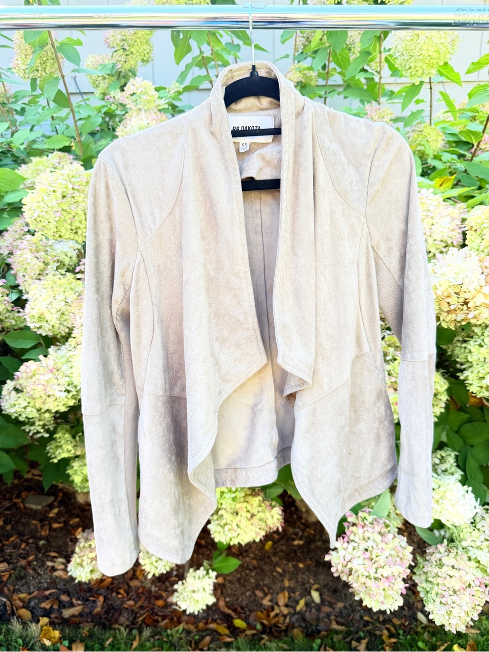 BB Dakota Light Cream Suede Draped Open-Front Jacket